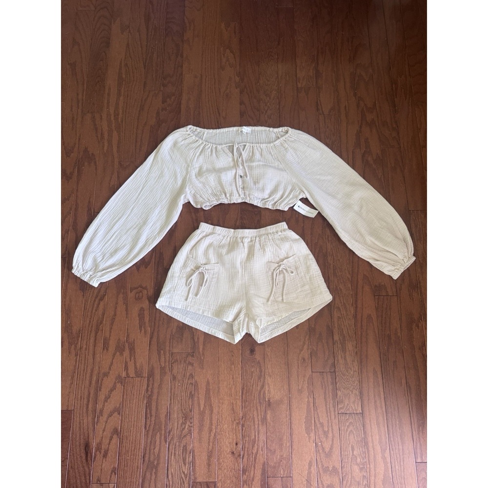 Mable Anthro Coastal Granddaughter Gauze Crop Top Shorts Set Cream Womens S